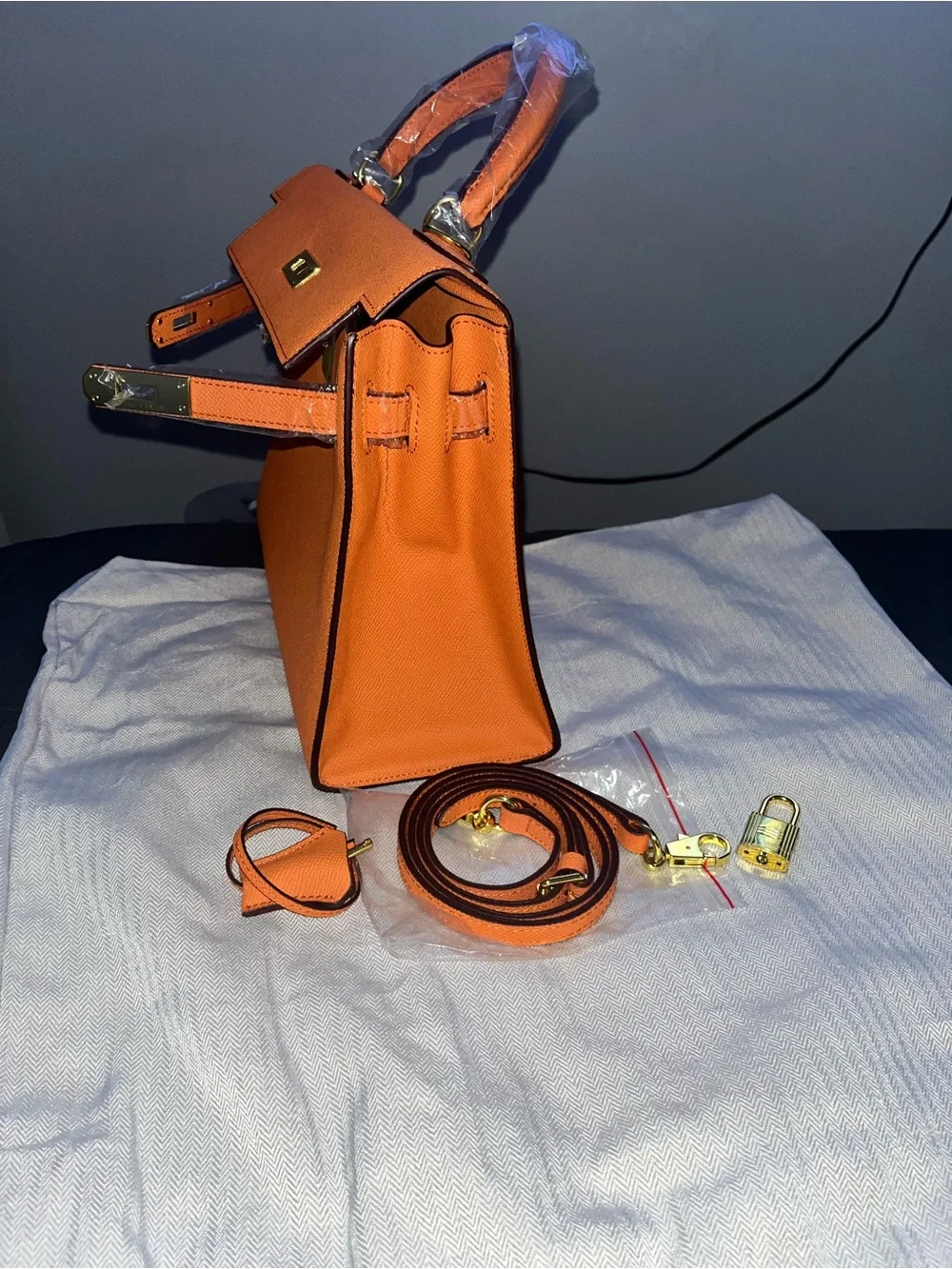 Orange Top-Handle Women’s Bag with Gold Hardware
